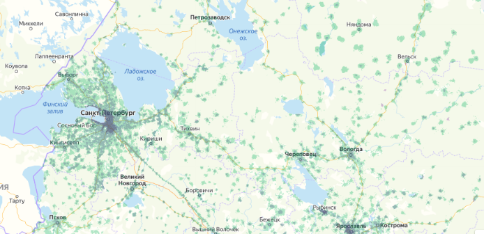 Зона покрытия МТС на карте Серов 